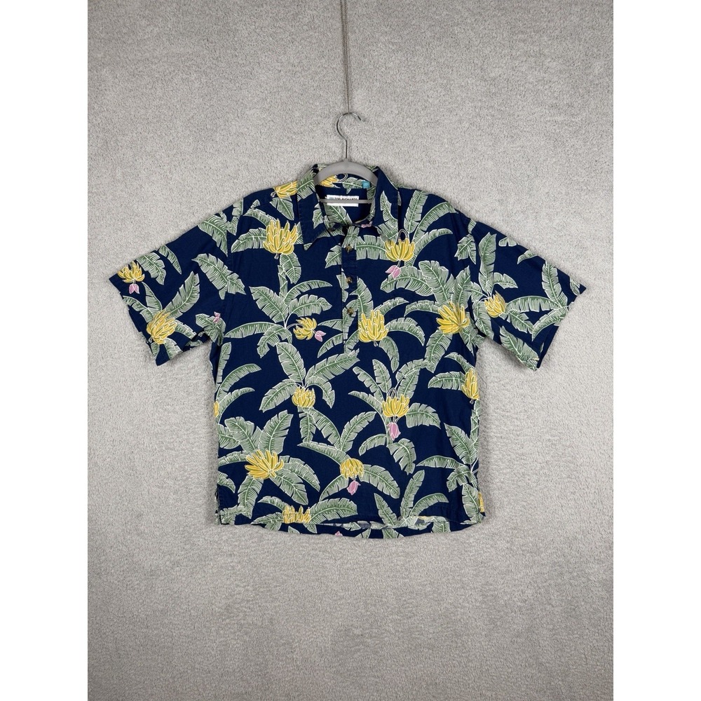 Tori Richard Hawaiian Aloha Shirt Banana Leaf Floral Blue Short Sleeve Men M